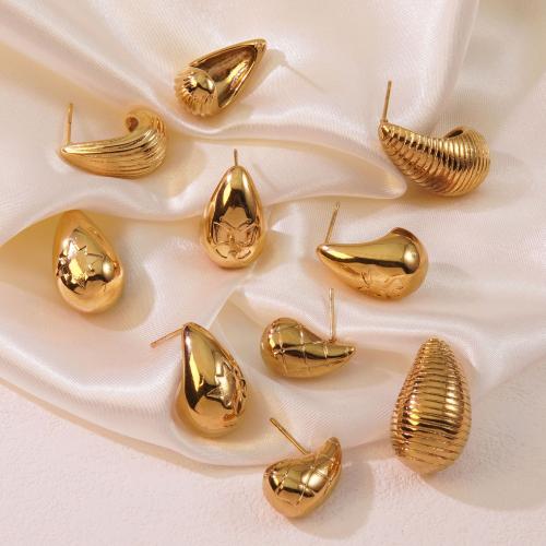 Stainless Steel Stud Earrings 304 Stainless Steel plated & for woman golden Sold By Pair