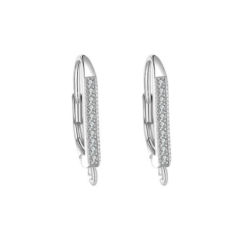 925 Sterling Silver Earring Drop Findings platinum plated DIY & micro pave cubic zirconia 20mm Sold By Pair