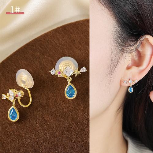 Žalvarinis Clip Auskarai, su Plastmasinis, padengtą, įvairių stilių pasirinkimas & moters & emalė & su Kalnų krištolas, earring length 10-30mm, Pardavė Pora