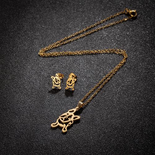 Fashion Stainless Steel Jewelry Sets Stud Earring & necklace 304 Stainless Steel Dog Vacuum Ion Plating fashion jewelry & for woman Sold By Set