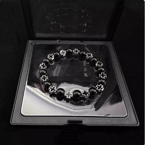 Bráisléid gemstone, Black Diamond, le Leaisteacha Snáithe & Cait Eye, unisex & stíleanna éagsúla do rogha & cruan, dathanna níos mó le haghaidh rogha, Fad 18.5 cm, Díolta De réir PC