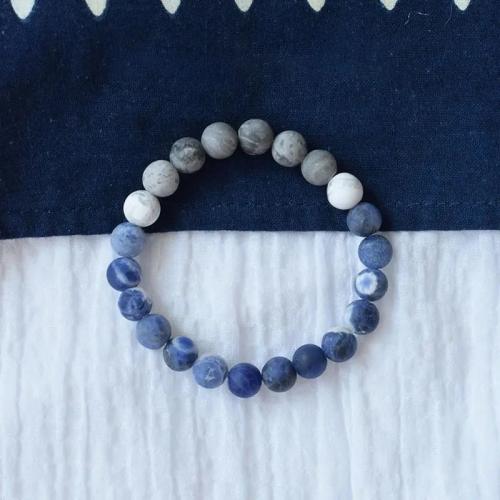 Bráisléid gemstone, Sodalite, le Magnesite & Léarscáil Stone, unisex, dathanna measctha, Fad 15-19 cm, Díolta De réir PC