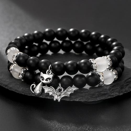 ädelsten armband, Abrazine Stone, med Cats Eye & Zink Alloy, 2 stycken & Unisex & med strass, blandade färger, Säljs av PC