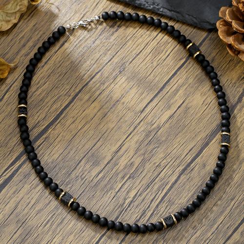 Natural Gemstone Necklace Abrazine Stone with Lava for man black Length 50 cm Sold By PC