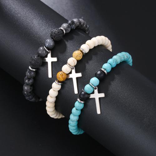 Bracelets de pierres précieuses, lave volcanique, avec Magnésite & turquoise, différents matériaux pour le choix & pour homme, plus de couleurs à choisir, Vendu par PC