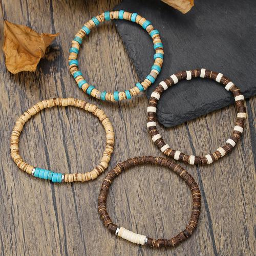 Wood Bracelets with turquoise & Coconut 2 pieces & Unisex Sold By PC