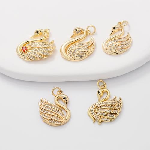 Cubic Zirconia Micro Pave Brass Pendant Swan gold color plated DIY & micro pave cubic zirconia nickel lead & cadmium free Sold By PC