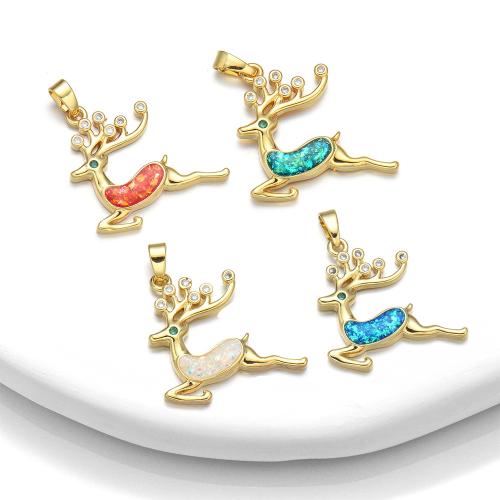 Terningformet Zirkon Micro Pave Messing vedhæng, Deer, guldfarve belagt, du kan DIY & Micro Pave cubic zirconia, flere farver til valg, nikkel, bly & cadmium fri, Solgt af PC