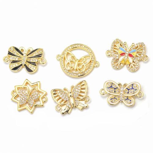 Cubic Zirconia Micro Pave Brass Connector gold color plated DIY & micro pave cubic zirconia & 1/1 loop nickel lead & cadmium free Sold By PC