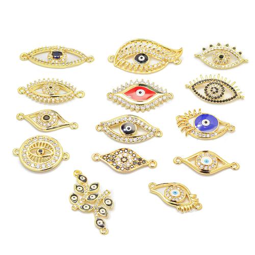 Evil Eye Connector Brass gold color plated DIY & evil eye pattern & micro pave cubic zirconia & enamel & 1/1 loop nickel lead & cadmium free Sold By PC