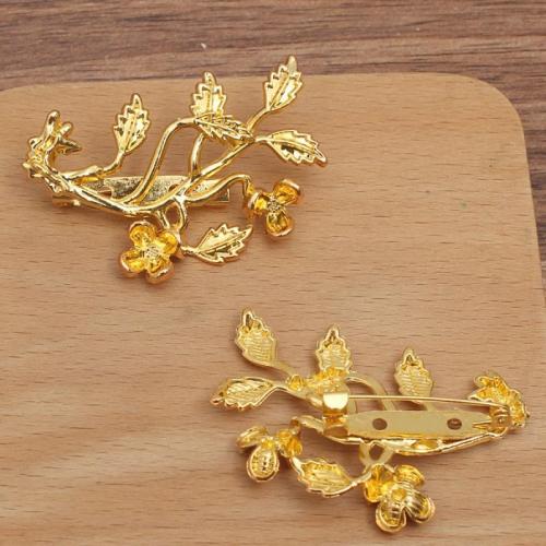 Zinc Alloy Broche Finde, Leaf, forgyldt, du kan DIY, flere farver til valg, nikkel, bly & cadmium fri, 35x51mm, Solgt af PC