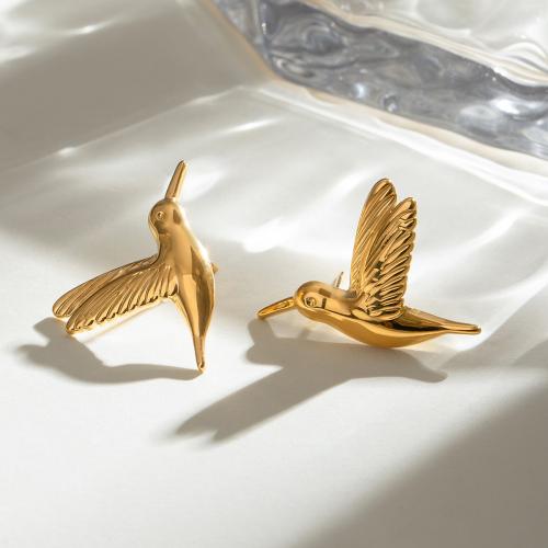 Roestvrij staal Stud Earrings, 304 roestvrij staal, Vogel, gold plated, mode sieraden, gouden, Verkocht door pair