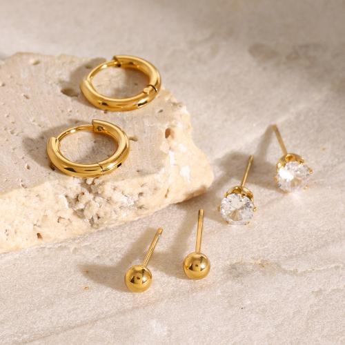 Roestvrij staal Stud Earrings, 304 roestvrij staal, gold plated, drie stuks & mode sieraden & micro pave zirconia, gouden, Verkocht door Stel