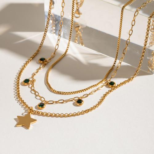 Stainless Steel Jewelry Necklace 304 Stainless Steel gold color plated fashion jewelry & with rhinestone golden Sold By PC