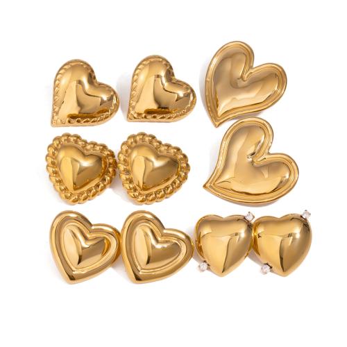 Stainless Steel Stud Earrings 304 Stainless Steel gold color plated fashion jewelry & with rhinestone gold Sold By Pair