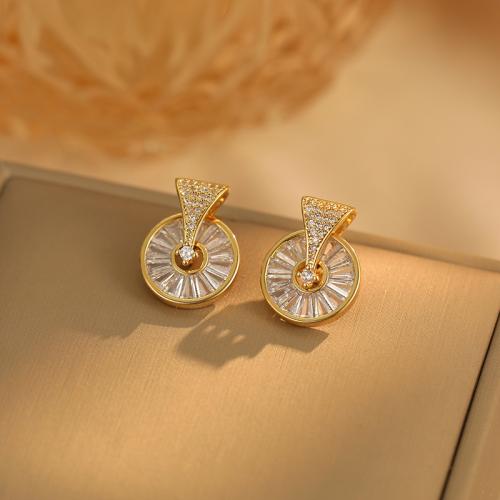 Cubic Zirconia Micro Pave Brass Earring gold color plated fashion jewelry & micro pave cubic zirconia golden nickel lead & cadmium free Sold By Pair