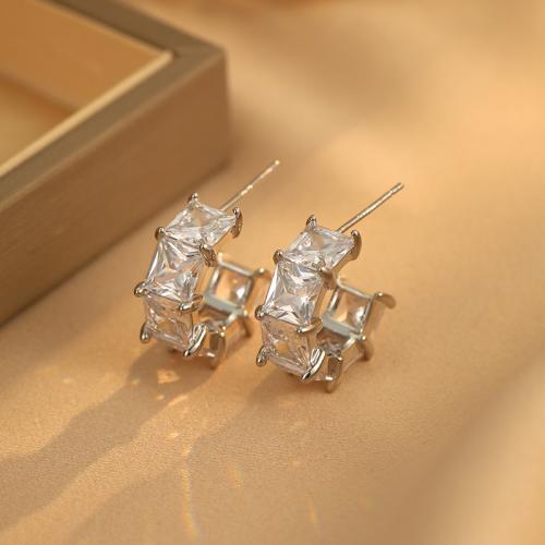 Brass Stud Earring plated fashion jewelry & with rhinestone nickel lead & cadmium free Sold By Pair