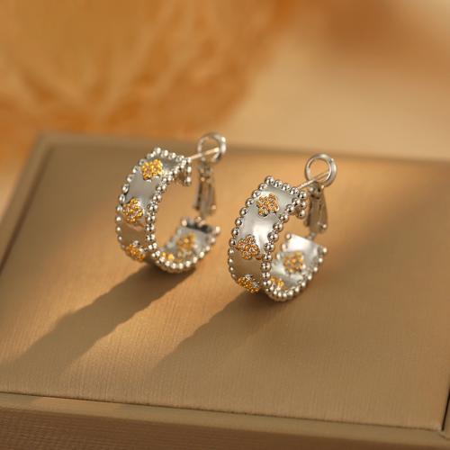 Cubic Zirconia Micro Pave Brass Earring silver color plated fashion jewelry & micro pave cubic zirconia silver color nickel lead & cadmium free Sold By Pair