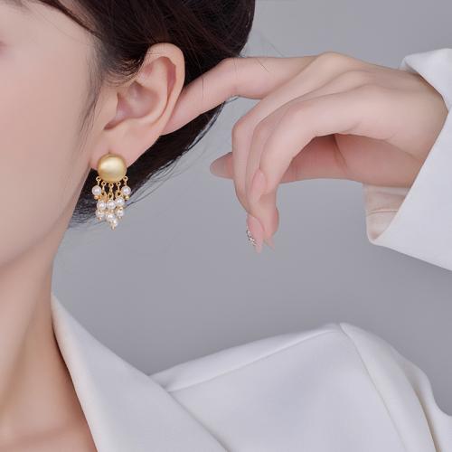 Brass Drop Earring with ABS Plastic Pearl gold color plated fashion jewelry golden nickel lead & cadmium free Sold By Pair