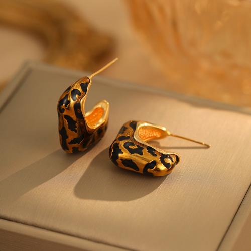 Brass Stud Earring gold color plated fashion jewelry & enamel golden nickel lead & cadmium free Sold By Pair