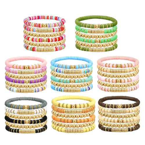 Pulseras de Moda, Arcilla polimero, con Hilo elástico & plástico recubierto de cobre, hecho a mano, 6 piezas & Joyería & para mujer, más colores para la opción, Vendido por Set