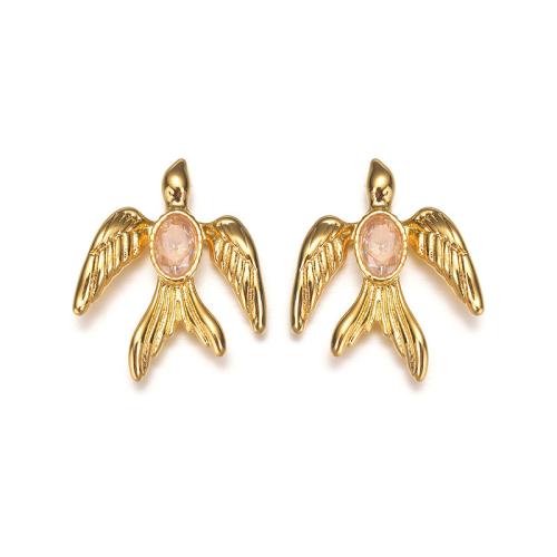 Stainless Steel Stud Earrings 304 Stainless Steel with Cubic Zirconia Bird plated fashion jewelry & for woman golden Sold By Pair