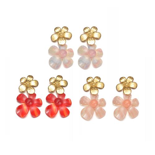 Stainless Steel Stud Earrings 304 Stainless Steel with Resin Flower plated fashion jewelry & for woman Sold By Pair