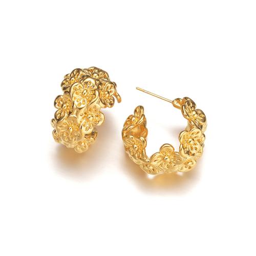 Stainless Steel Stud Earrings 304 Stainless Steel Flower 18K gold plated fashion jewelry & for woman Sold By Pair