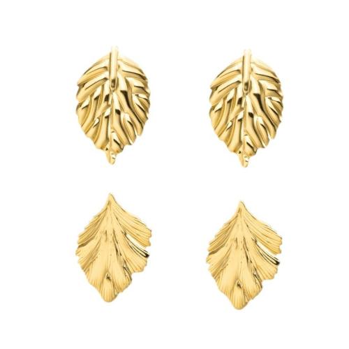 Stainless Steel Stud Earrings 304 Stainless Steel Leaf 18K gold plated fashion jewelry & for woman Sold By Pair