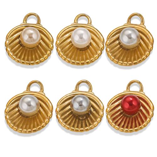 Stainless Steel Pendants 304 Stainless Steel with Plastic Pearl Shell gold color plated DIY Sold By Bag