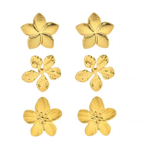 Stainless Steel Stud Earrings 304 Stainless Steel Flower 18K gold plated fashion jewelry & for woman Sold By Pair