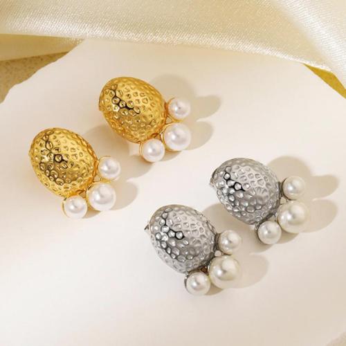 Stainless Steel Stud Earrings 304 Stainless Steel with Plastic Pearl plated fashion jewelry & for woman Sold By Pair