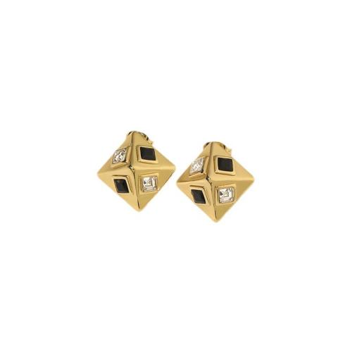 Stainless Steel Stud Earrings 304 Stainless Steel Rhombus fashion jewelry & for woman & with rhinestone golden Sold By Pair