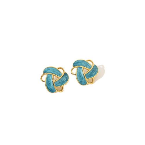 Stainless Steel Stud Earrings 304 Stainless Steel Flower gold color plated for woman & enamel & hollow Sold By Pair