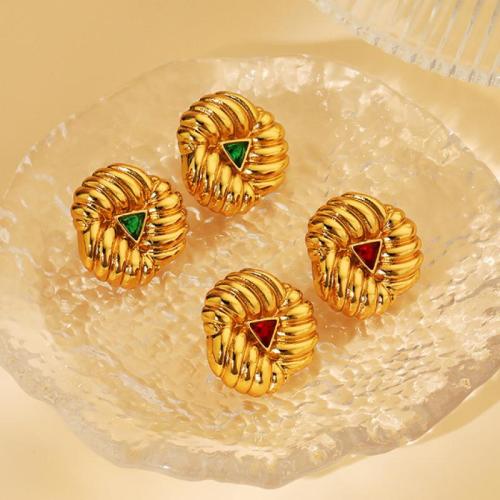 Stainless Steel Stud Earrings 304 Stainless Steel with Crystal 18K gold plated fashion jewelry & for woman Sold By Pair