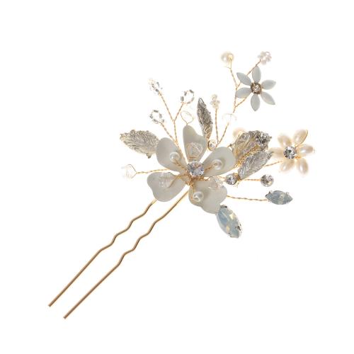 Hair Stick Zinc Alloy with Crystal & Plastic Pearl & Acrylic handmade fashion jewelry & for woman Sold By PC