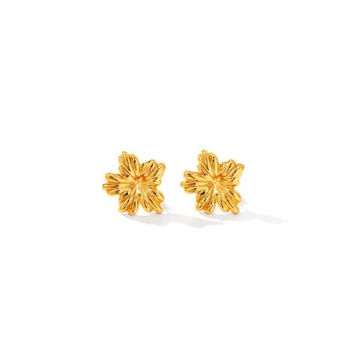 Stainless Steel Stud Earrings 304 Stainless Steel Flower 18K gold plated fashion jewelry & for woman Sold By Pair