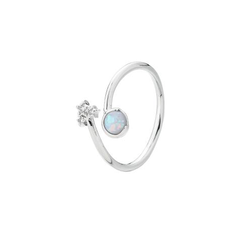 Kubisk Circonia Micro bane messing Ring, med opal, forgyldt, Micro Pave cubic zirconia & for kvinde, platin farve, Solgt af PC