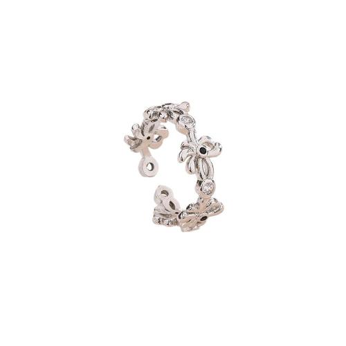 Cubique anneau en laiton Circonia Micro Pave, Pétales, Placage, pavé de micro zircon & pour femme, couleur platine, Vendu par PC