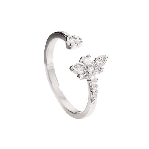 Kubieke Circonia Micro Pave Brass Ring, Messing, Dragonfly, plated, micro pave zirconia & voor vrouw, platina kleur, Verkocht door PC