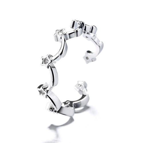 Cúbicos Circonia Micro Pave anillo de latón, metal, Estrella, chapado, micro arcilla de zirconia cúbica & para mujer, color de platina, Vendido por UD