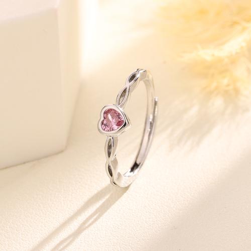 Cúbicos Circonia Micro Pave anillo de latón, metal, Corazón, chapado, micro arcilla de zirconia cúbica & para mujer, color de platina, Vendido por UD