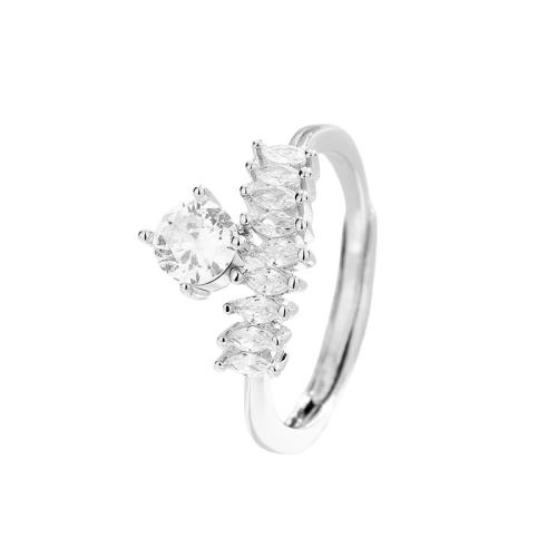 Cúbicos Circonia Micro Pave anillo de latón, metal, chapado, micro arcilla de zirconia cúbica & para mujer, color de platina, Vendido por UD