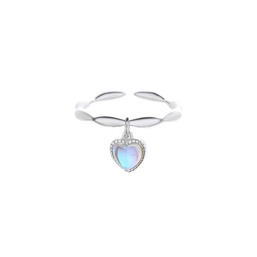 Brass Finger Ring with Moonstone Heart plated for woman platinum color Sold By PC