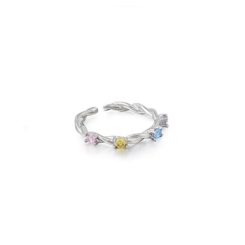 Kubieke Circonia Micro Pave Brass Ring, Messing, plated, micro pave zirconia & voor vrouw, platina kleur, Verkocht door PC