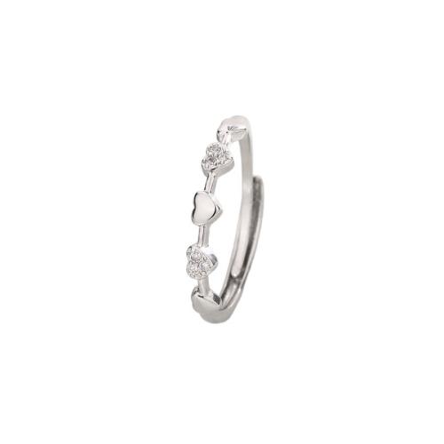 Cúbicos Circonia Micro Pave anillo de latón, metal, Corazón, chapado, micro arcilla de zirconia cúbica & para mujer, color de platina, Vendido por UD