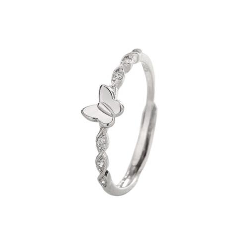 Cúbicos Circonia Micro Pave anillo de latón, metal, Mariposa, chapado, micro arcilla de zirconia cúbica & para mujer, color de platina, Vendido por UD