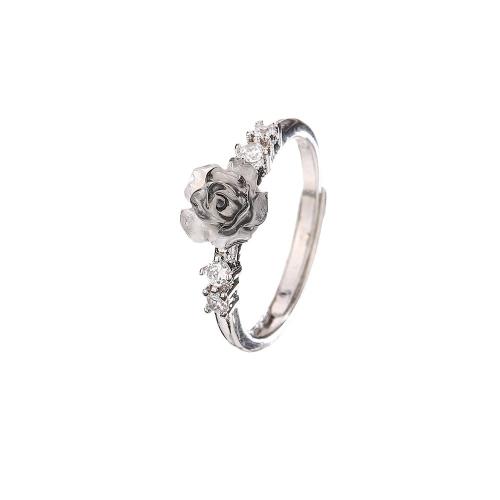 Cúbicos Circonia Micro Pave anillo de latón, metal, con resina, Pétalos, chapado, micro arcilla de zirconia cúbica & para mujer, color de platina, Vendido por UD