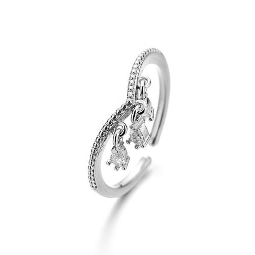 Kubieke Circonia Micro Pave Brass Ring, Messing, plated, micro pave zirconia & voor vrouw, platina kleur, Verkocht door PC