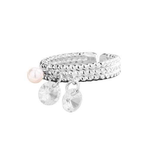 Cubic Zirconia Micro Pave Brass Ring with Plastic Pearl plated micro pave cubic zirconia & for woman platinum color Sold By PC